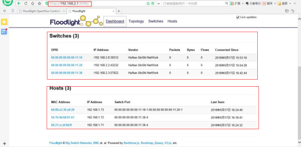 控制器1Web界面交換機信息